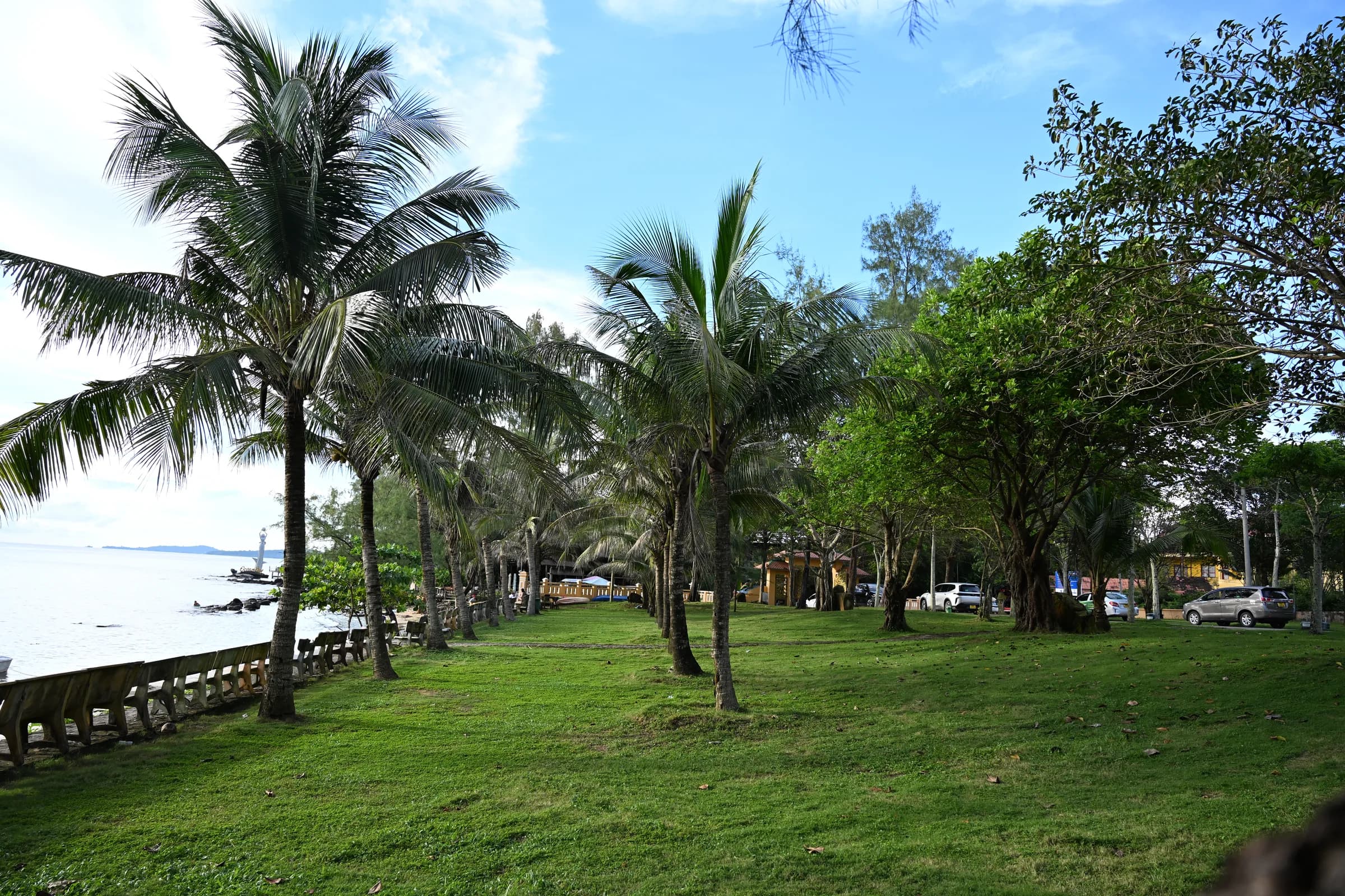 Seafront garden and palms beside Dinh Ba in Ong Lang