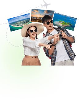 Một cặt đôi du lịch với máy bay và hình ảnh phú quốc